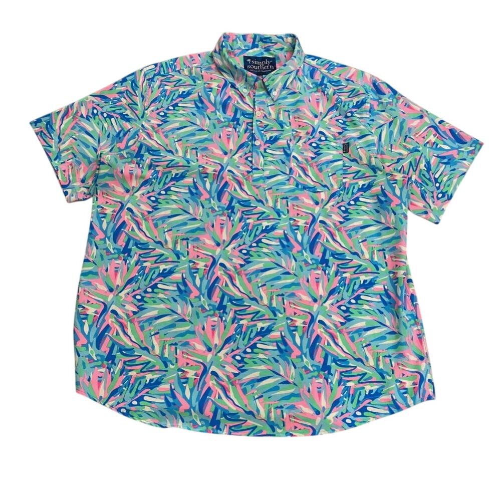 Simply Southern Womens XXL Colorful 1/2 Button Up Shirt Top Summer Preppy